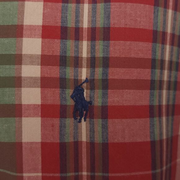 Polo Ralph Lauren PONY Mens L Shirt L/S Button Up Red Green Plaid Cotton Blue Lg - Picture 6 of 9